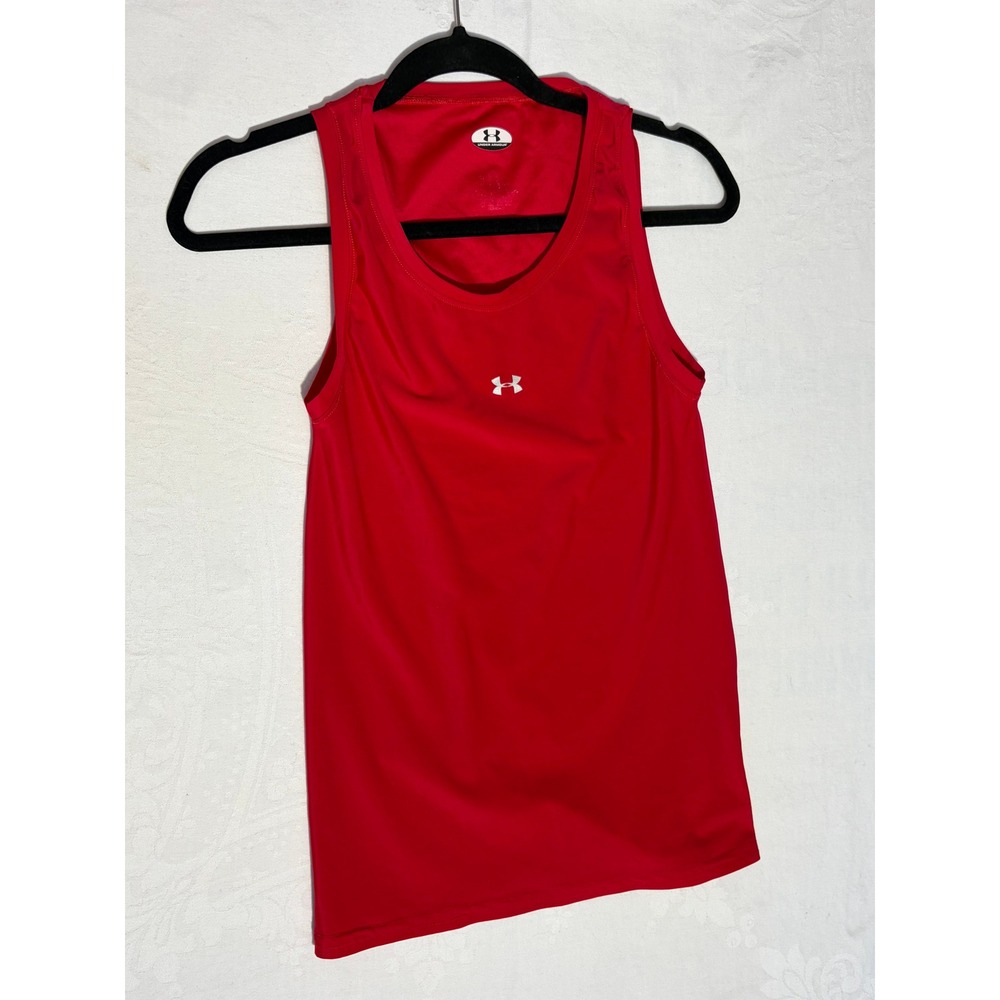 Under Armour Womens Red Sleeveless Athletic Tank Top HeatGear Logo Small